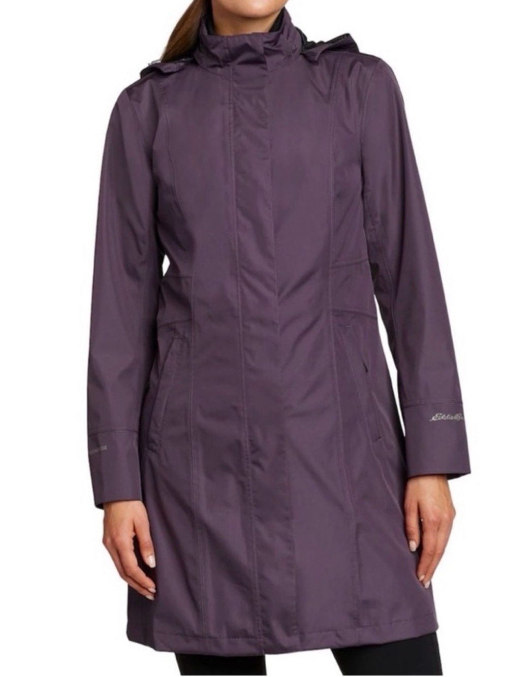 Eddie Bauer Women's Purple Trench Coat "Girl on the Go" Hooded Waterproof Size L